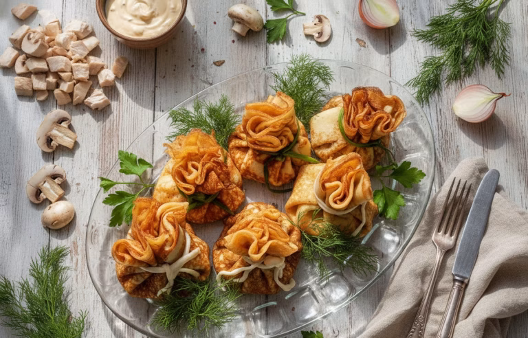 Блинные мешочки с ароматным жюльеном