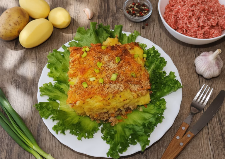 Нежная запеканка из картофеля и мясного фарша по рецепту Аши Пармантье