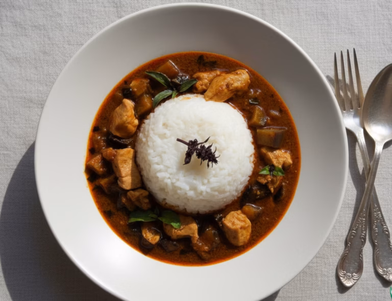 Пряная курица в карри с нежными баклажанами