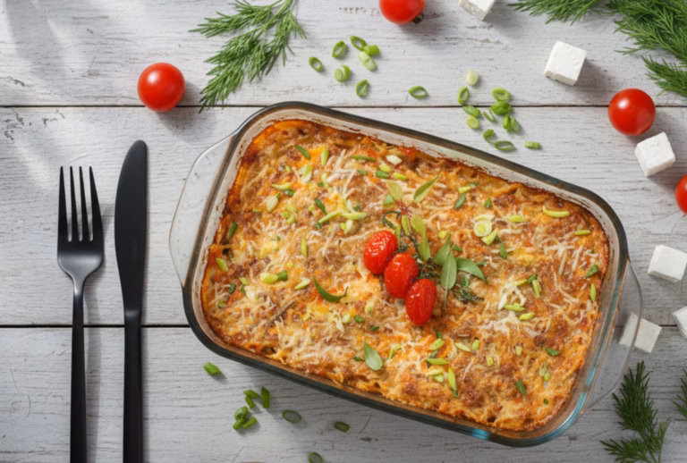 Сытная запеканка из картофеля, кабачков и мясного фарша