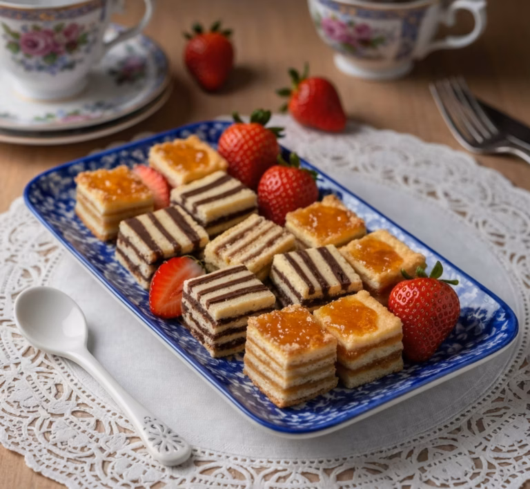 Нежное полосатое пирожное с варёной сгущёнкой