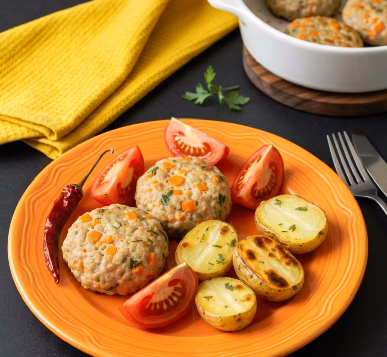 Нежные индюшиные биточки с яркими овощами