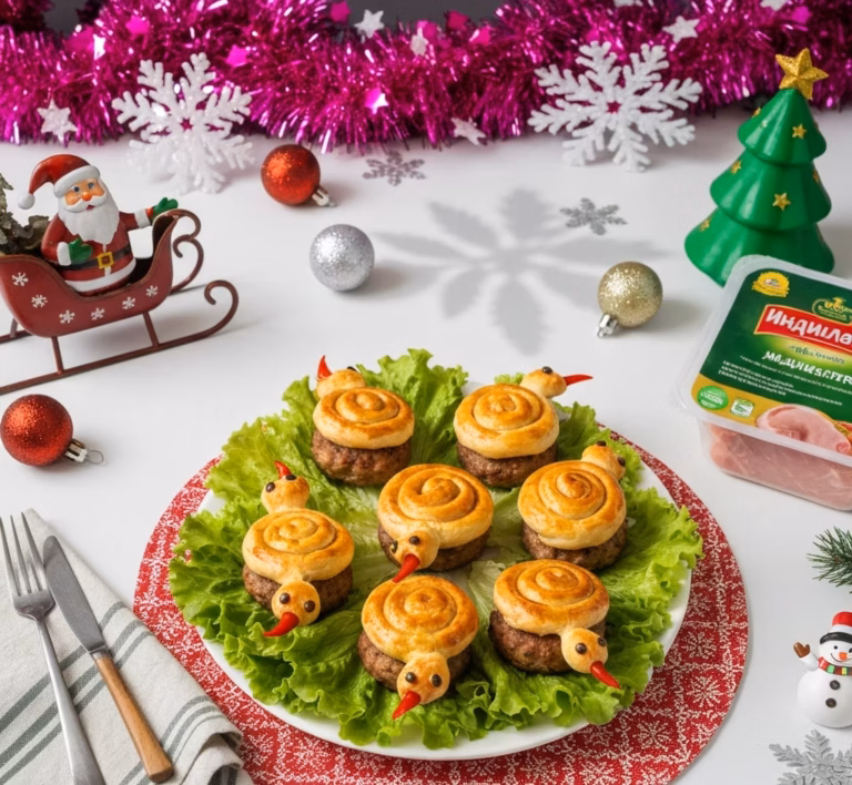 Оригинальные мясные гнёзда из индюшиного фарша Змейки