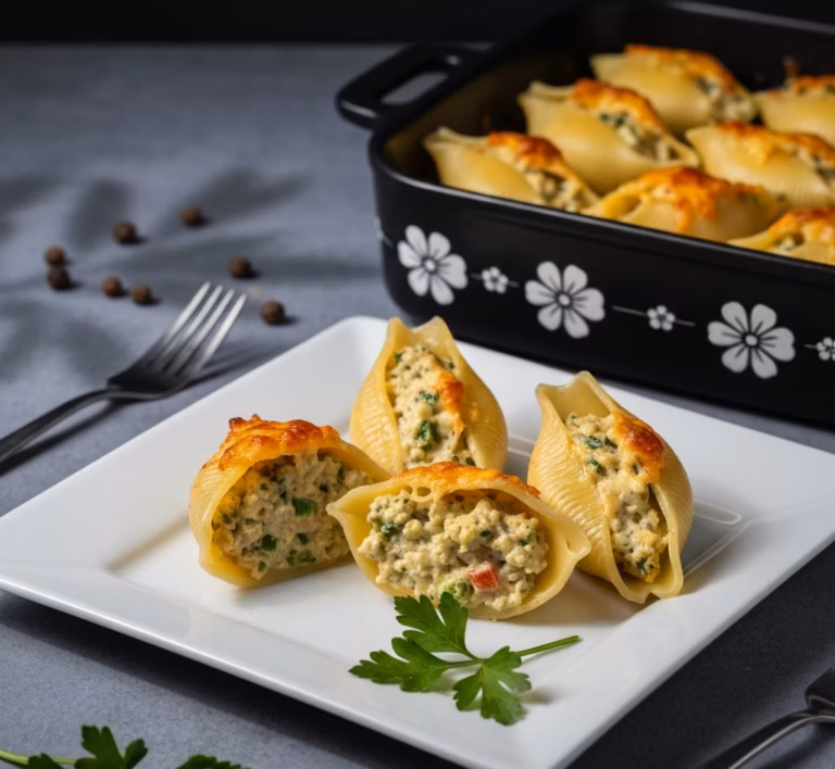 Паста лумакони с нежным творогом и свежими овощами