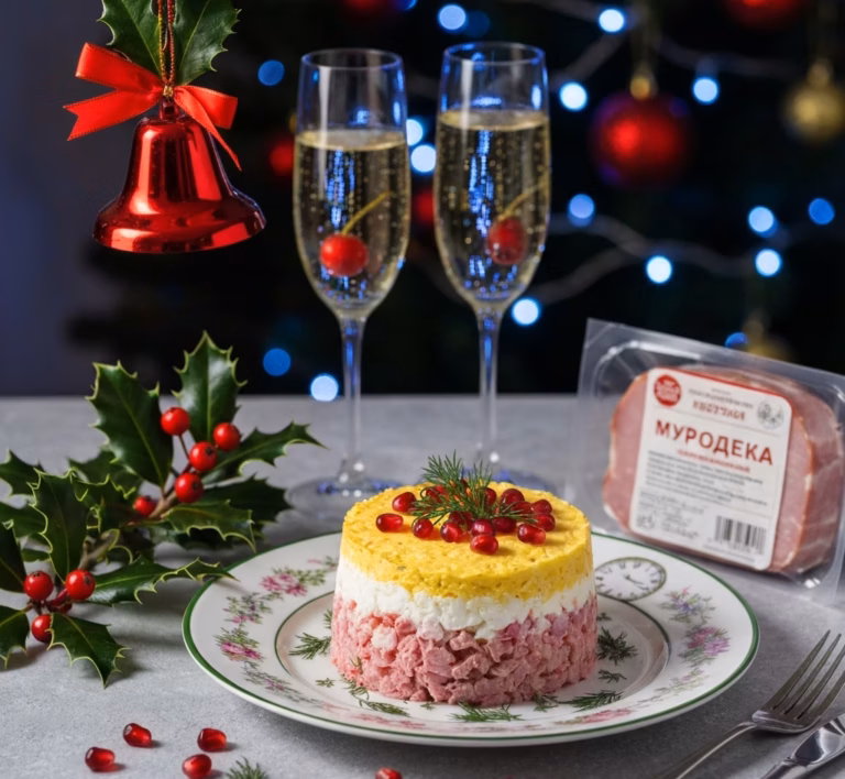 Праздничный салат с индейкой и ананасами