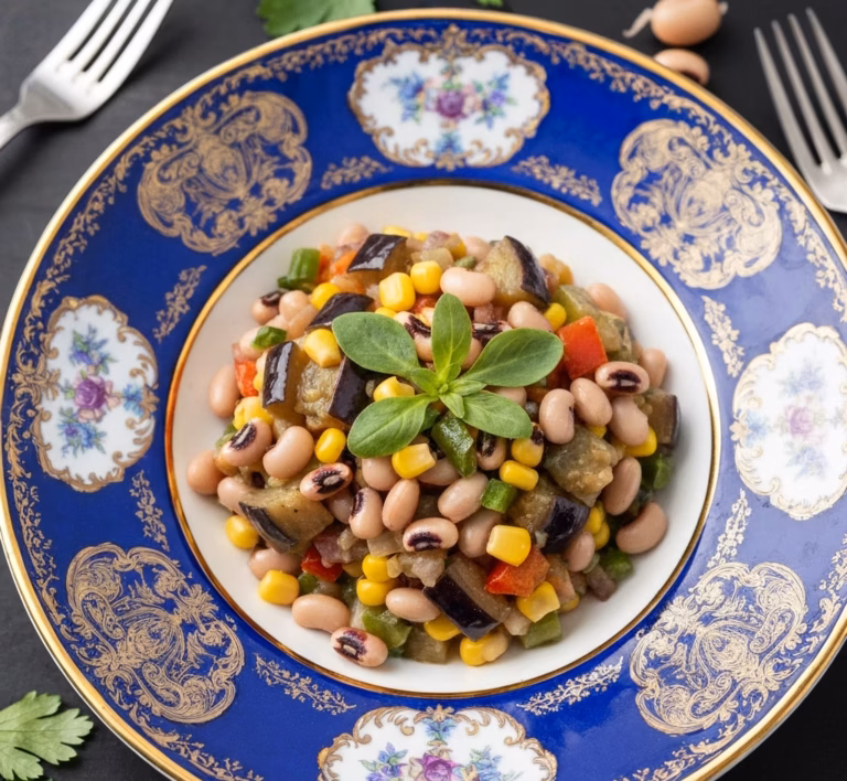 Пряная фасоль с карамелизированным чесноком и нежным цуккини