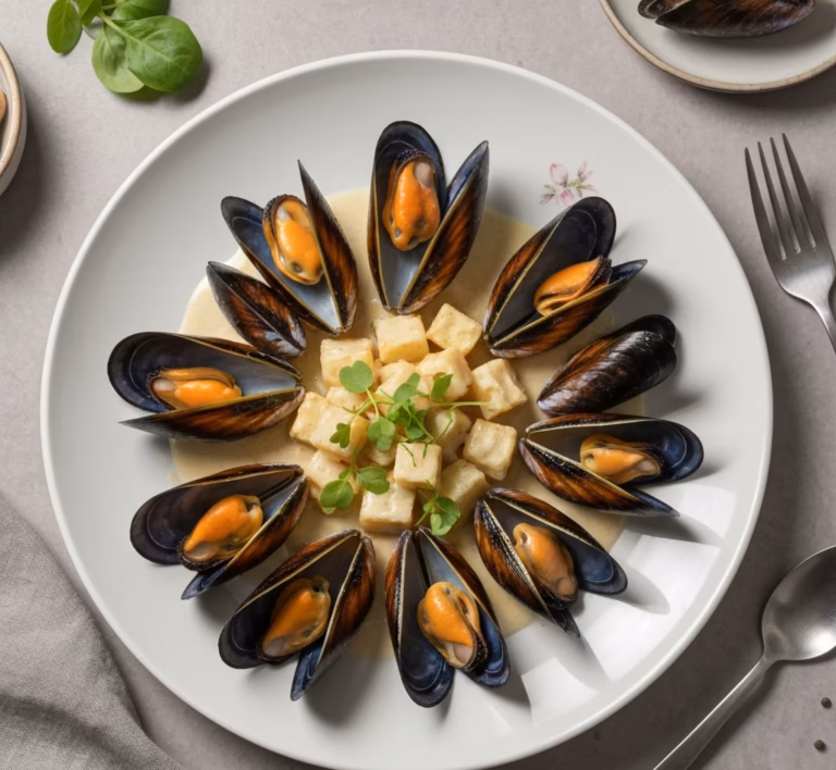 Сочные мидии, обернутые в хрустящий бекон с корневым сельдереем