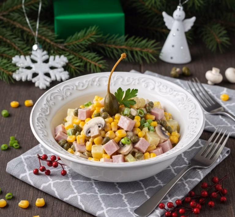 Яркий салат с ветчиной и пикантными каперсами
