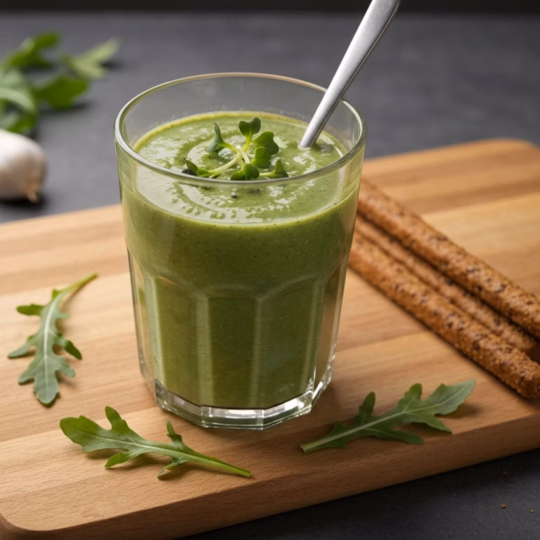 Экзотический смузи с маракуйей, клубникой и свежей рукколой