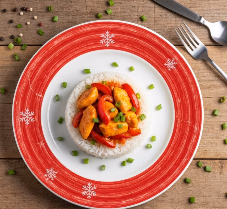 Нежный паприкаш из курицы с ароматным рисом