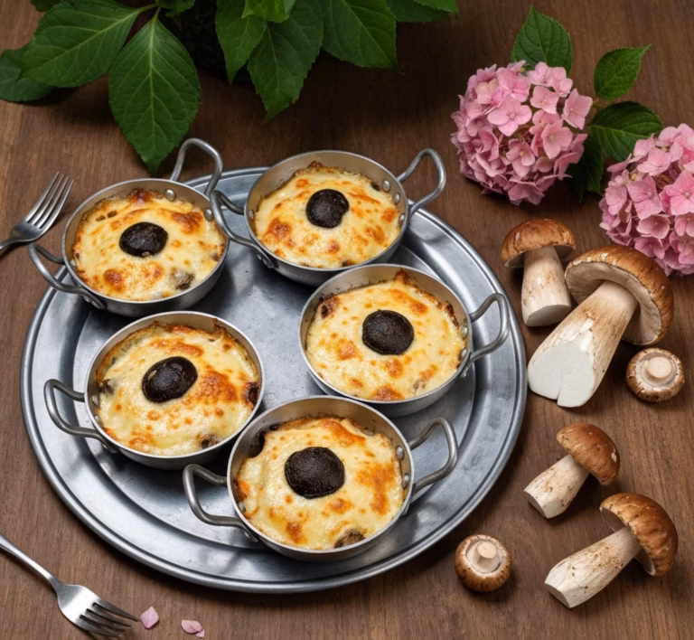 Сливочные жюльены с белыми грибами