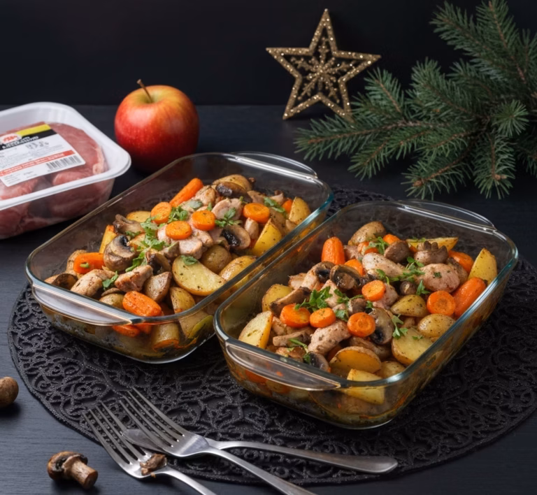 Аппетитное горячее из индейки с овощами
