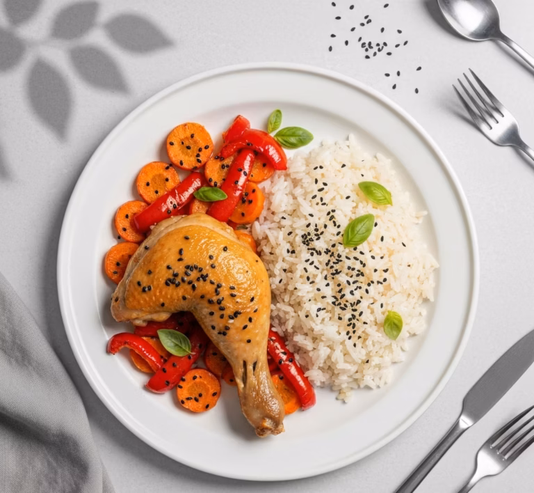Сочная курица, томлённая в рукаве с овощным гарниром