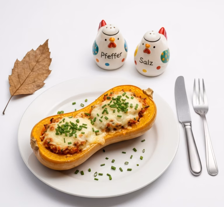 Запечённая тыква с нежной креветочной начинкой и сыром