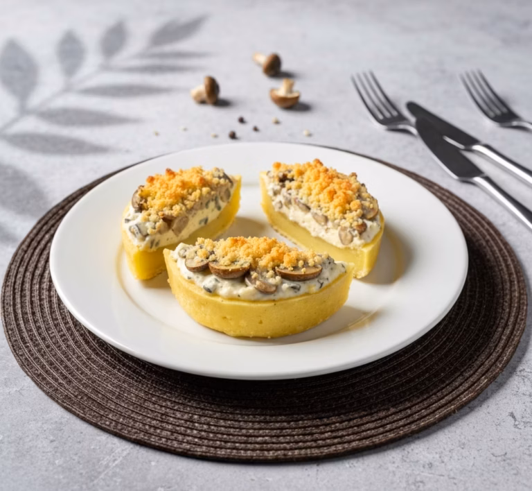 Запечённый кабачок с грибной и сырной начинкой