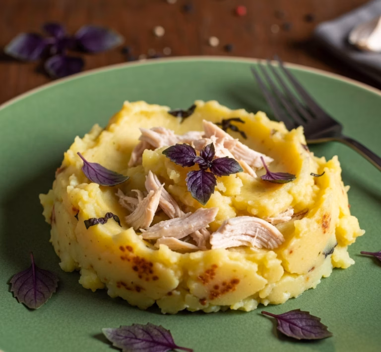 Запечённый пармантье с курицей и свежим базиликом