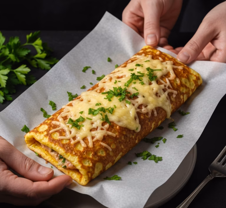 Золотистый картофельный рулет с сочным фаршем