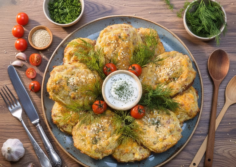 Золотистые лепешки из кабачков и гречки