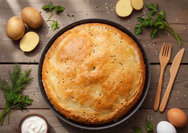 Золотистый курник с картофельной начинкой