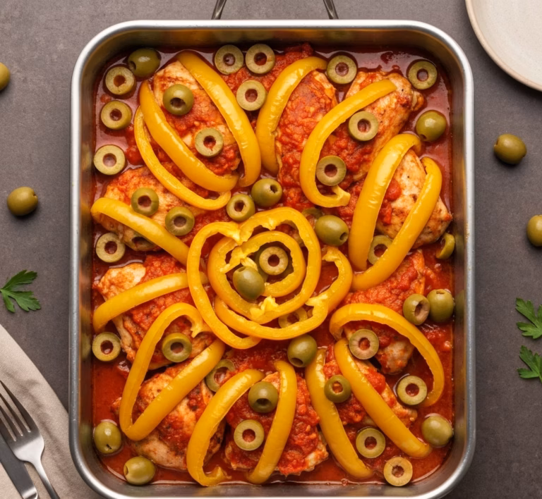 Нежная курица в томатном соусе с ароматными оливками