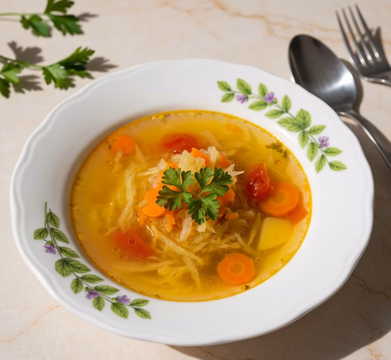 Нежные летние щи с молодой капустой и зеленью