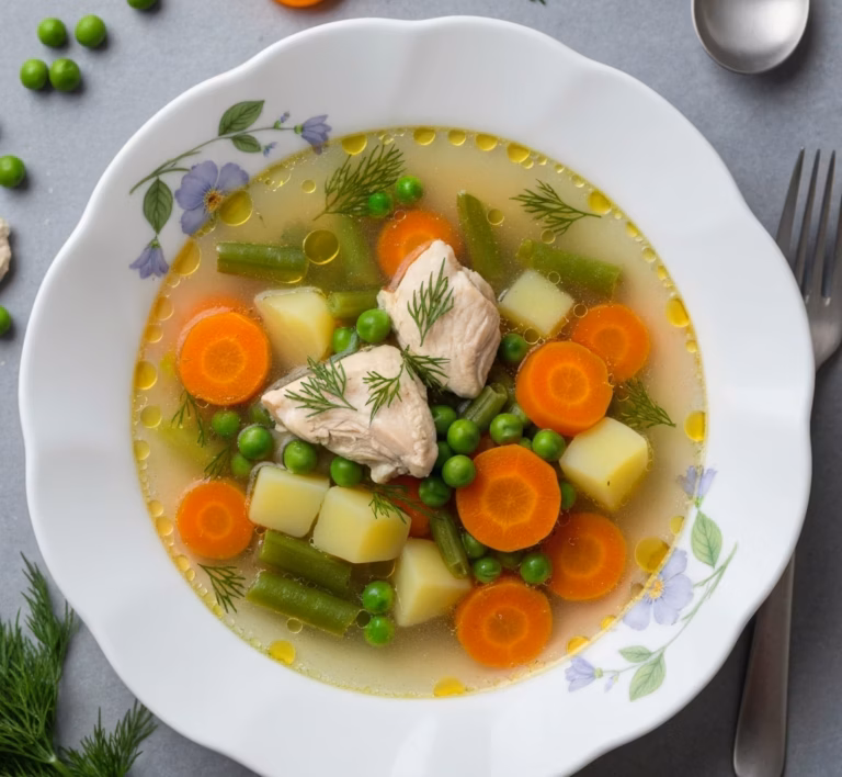 Нежный куриный суп с ароматными овощами