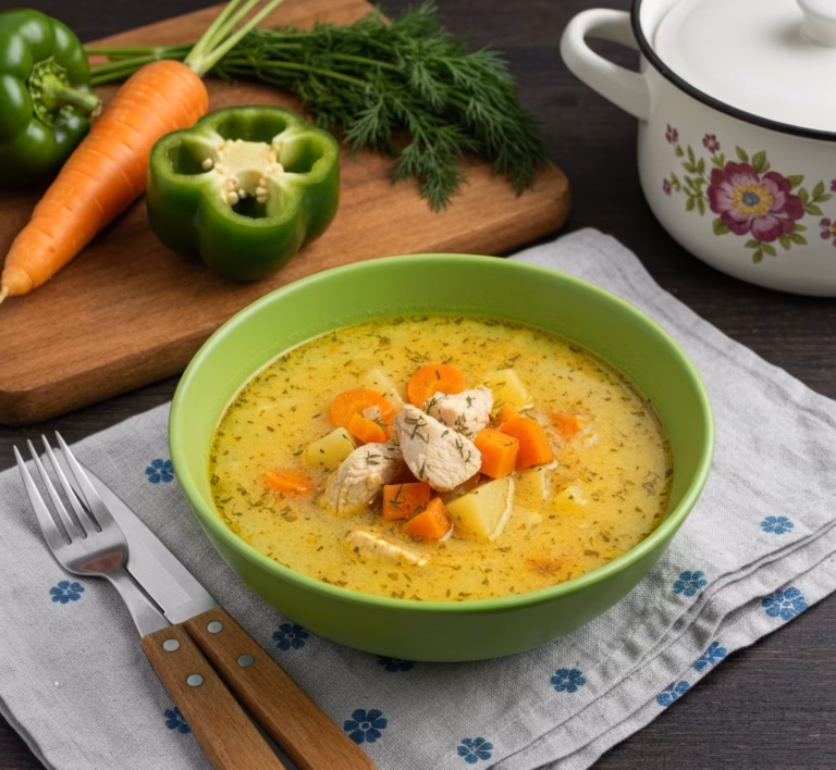 Нежный куриный суп с нутом и сырной ноткой