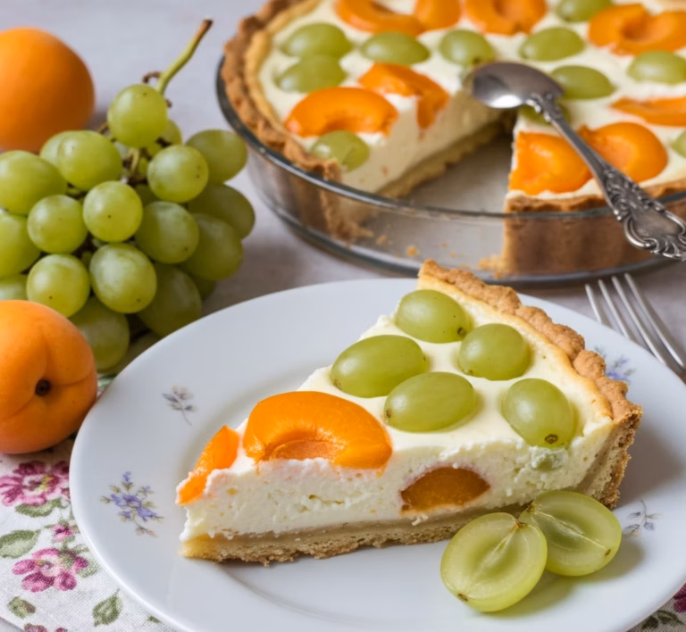 Нежный пирог с абрикосами и виноградом