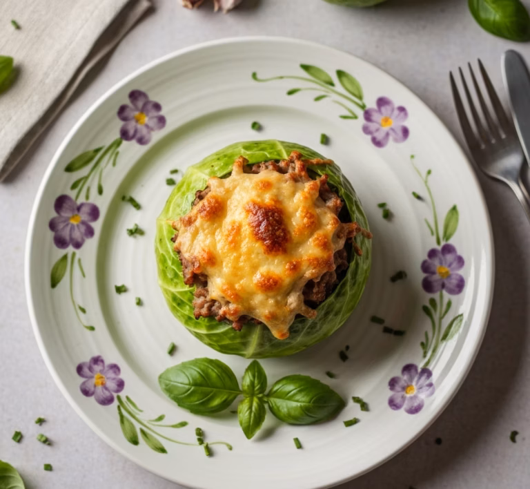Запечённые кабачки с пикантной мясной начинкой под золотистой сырной корочкой