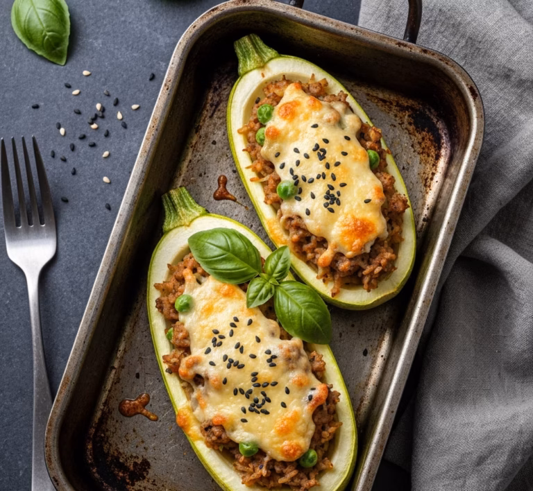 Аппетитные кабачки, фаршированные рисом и тушенкой