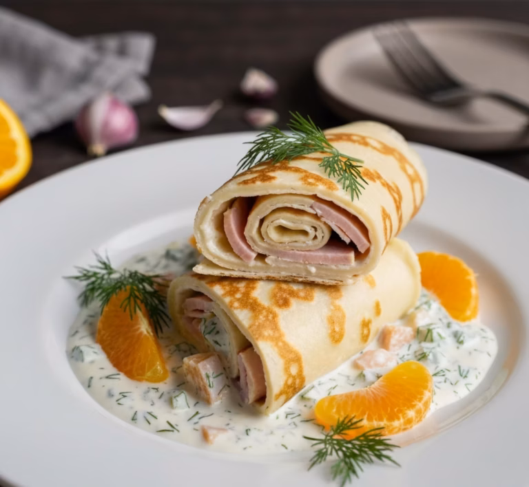 Нежные блинчики с курицей и апельсиновым акцентом