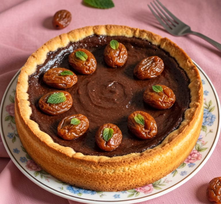 Нежный тарт с шоколадом, лимоном и сочными сливами