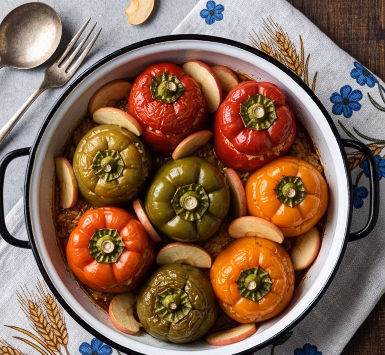 Сочный перец, фаршированный индейкой с яблоками и рисом