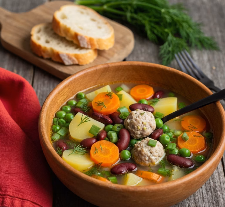 Сытное рагу с фасолью и ароматными фрикадельками
