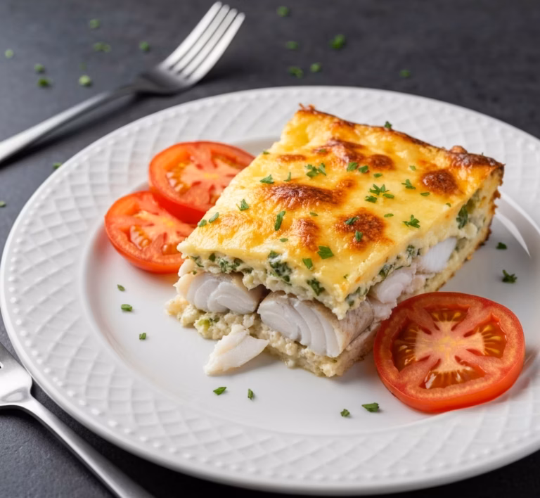 Запечённая рыба с морскими гребешками под сырной корочкой